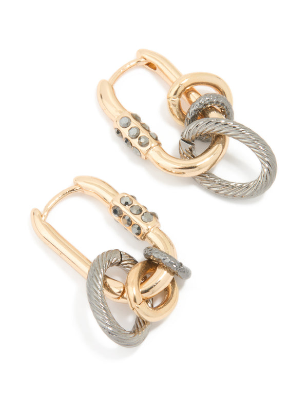 Mixed Metal Diamante Textured Huggie Earrings
