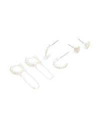 Silver Diamante Heart Hoop & Chain Earrings 3-Pack - link has visual effect only