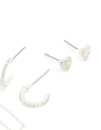 Silver Diamante Heart Hoop & Chain Earrings 3-Pack - link has visual effect only
