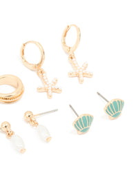 Gold Starfish & Shell Mixed Earrings 6-Pack - link has visual effect only