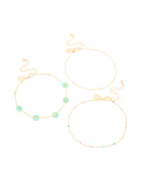 Gold Pastel Beaded & Pearl Flower Anklets 3-Pack - link has visual effect only