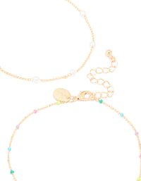 Gold Pastel Beaded & Pearl Flower Anklets 3-Pack - link has visual effect only