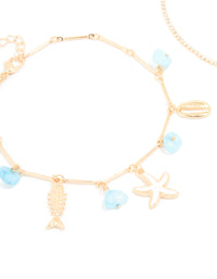 Gold Diamante Cupchain & Fish Star Charm Anklets 2-Pack - link has visual effect only