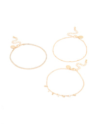 Gold Diamante & Pearl Anklets 3-Pack - link has visual effect only