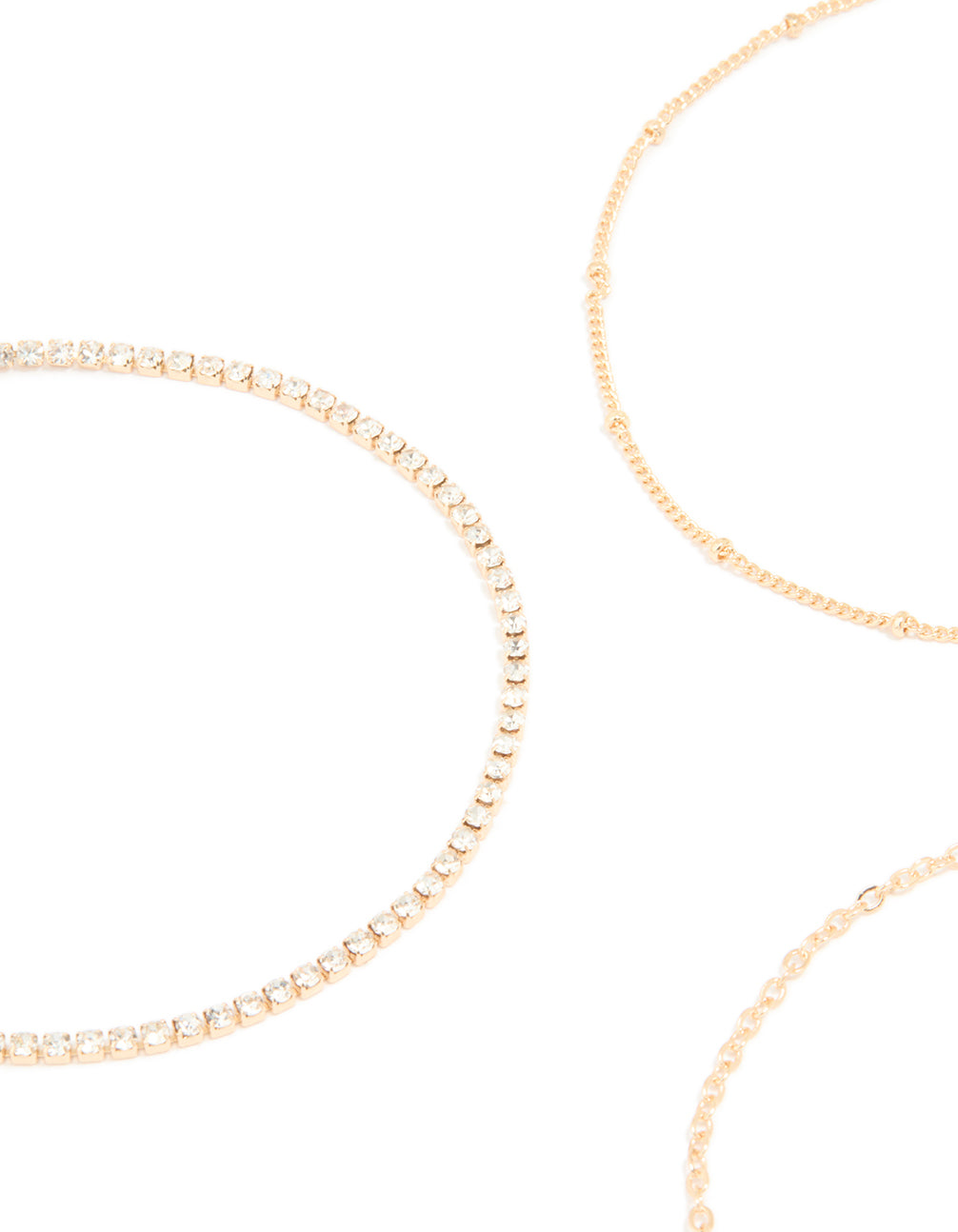 Gold Diamante & Pearl Anklets 3-Pack