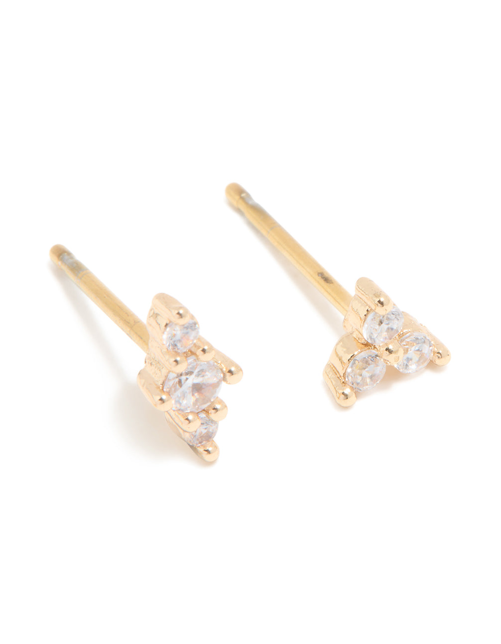 Gold Plated Surgical Steel Cubic Zirconia Teardrop & Triangle Stud Earrings Stack 3-Pack