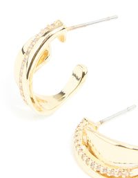 Gold Plated Cubic Zirconia Detail Swirl Hoop Earrings - link has visual effect only
