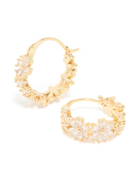 Gold Plated Cubic Zirconia Flower Hoop Earrings - link has visual effect only