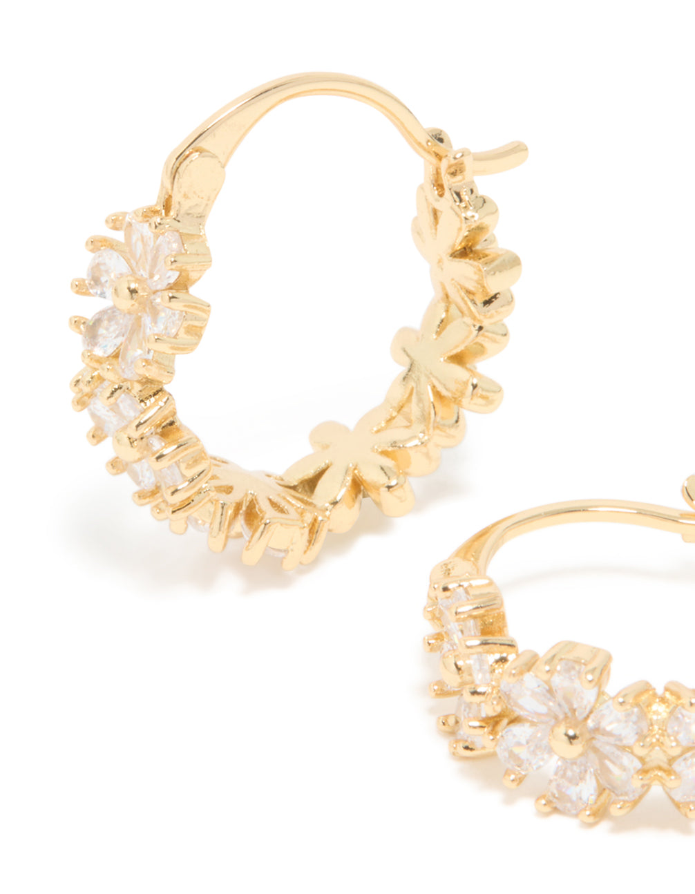 Gold Plated Cubic Zirconia Flower Hoop Earrings