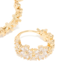 Gold Plated Cubic Zirconia Flower Hoop Earrings - link has visual effect only