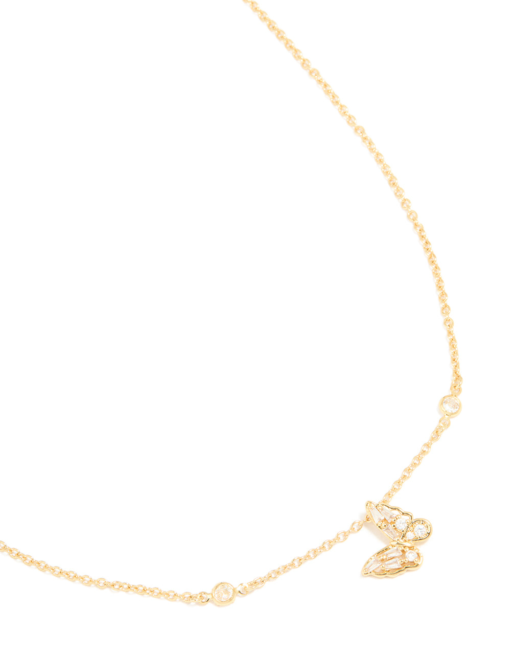 Gold Plated Cubic Zirconia Butterfly Pendant Necklace