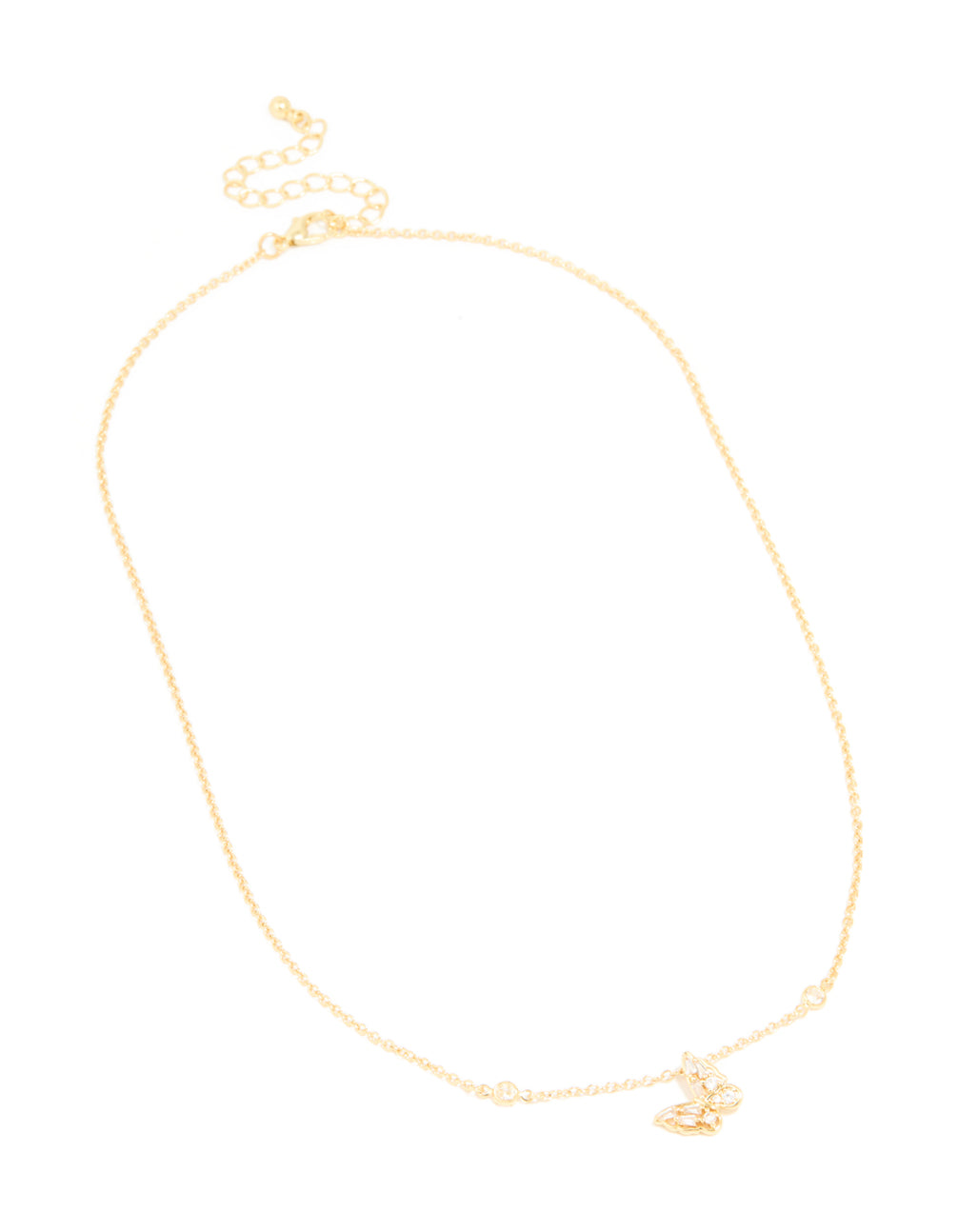 Gold Plated Cubic Zirconia Butterfly Pendant Necklace