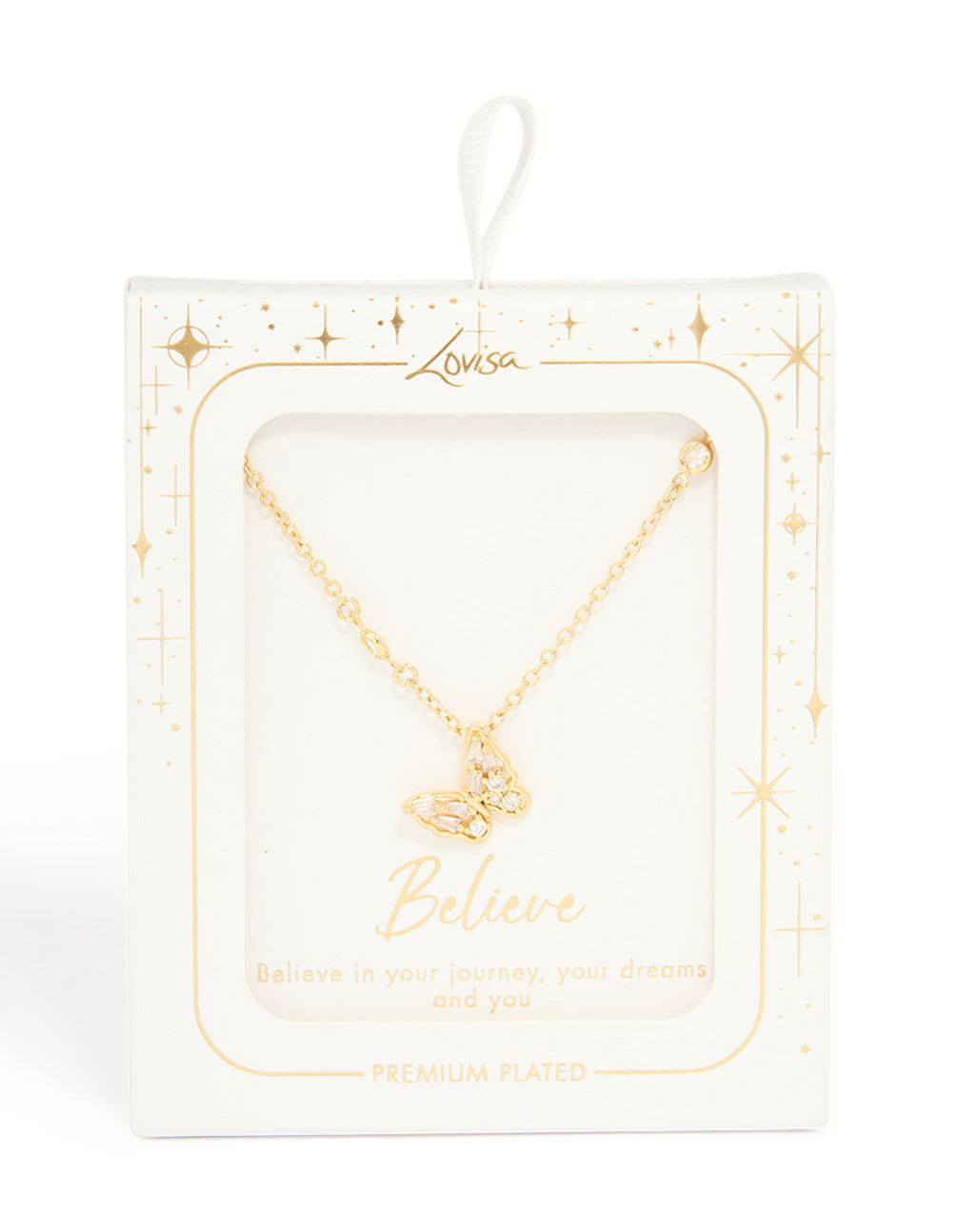 Gold Plated Cubic Zirconia Butterfly Pendant Necklace