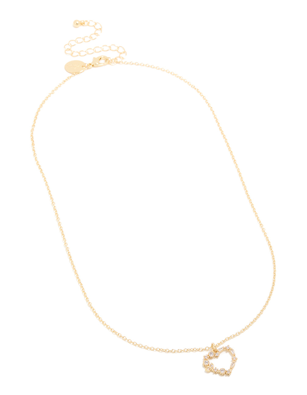 Gold Plated Cubic Zirconia Outline Heart Pendant Necklace