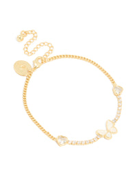 Gold Plated Cubic Zirconia Butterfly Chain Bracelet - link has visual effect only