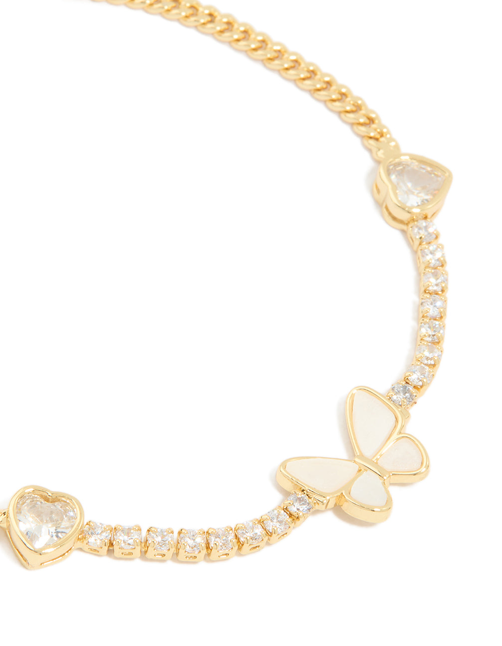 Gold Plated Cubic Zirconia Butterfly Chain Bracelet