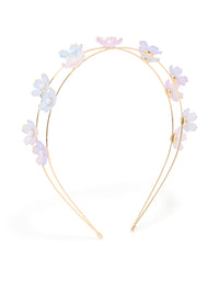 Gold Pearl Blue & Pink Small Flowers Headband - link has visual effect only