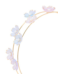 Gold Pearl Blue & Pink Small Flowers Headband - link has visual effect only