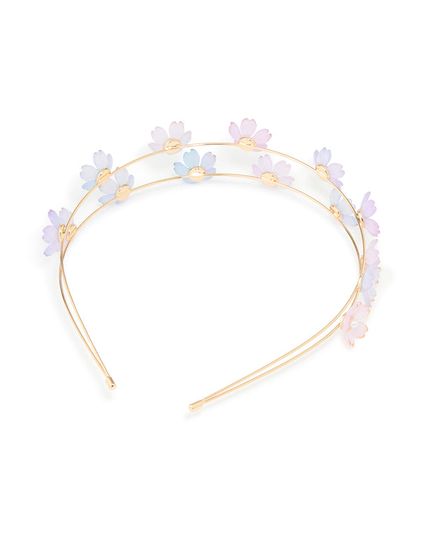 Gold Pearl Blue & Pink Small Flowers Headband