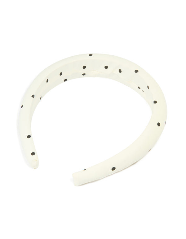 White & Black Fabric Polka Dot Padded Headband