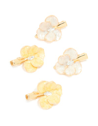 Gold Enamel Orchid Flower Hair Clips 4-Pack - link has visual effect only