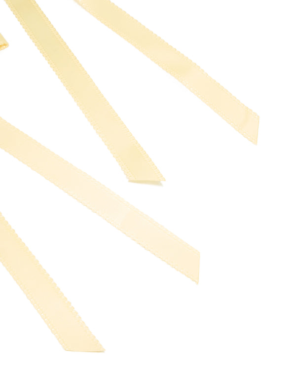 Butter Yellow Satin Fabric Scallop Bow Hair Clips 2-Pack