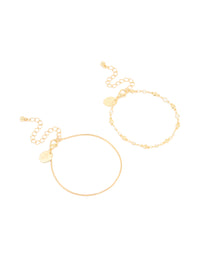 Gold Cubic Zirconia Heart & Snake Chain Bracelets 2-Pack - link has visual effect only