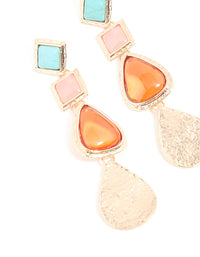 Gold Bright Stone Triangle Molten Drop Earrings - link has visual effect only