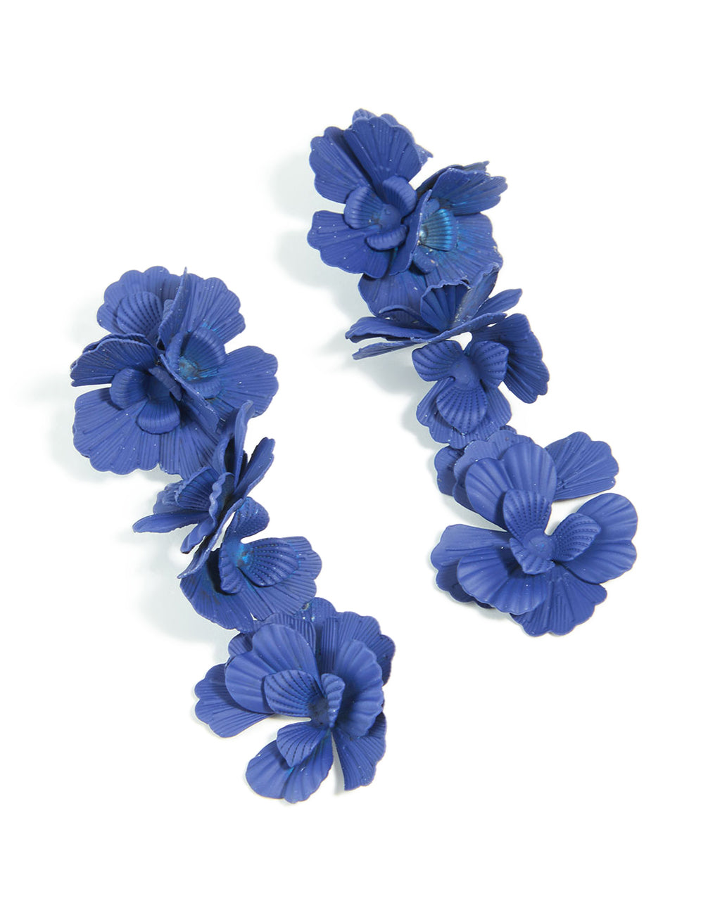 Blue Coated Metal Triple Floral Drop Earrings