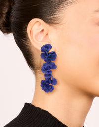 Blue Coated Metal Triple Floral Drop Earrings - link has visual effect only