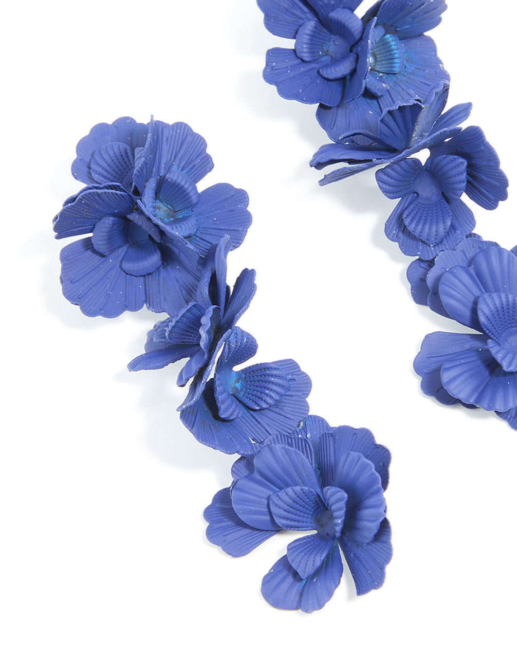 Blue Coated Metal Triple Floral Drop Earrings