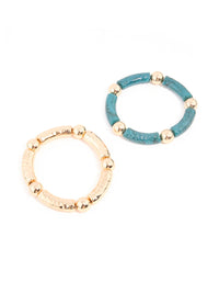 Gold & Blue Beaded Textured Stretch Bracelets 2-Pack - link has visual effect only