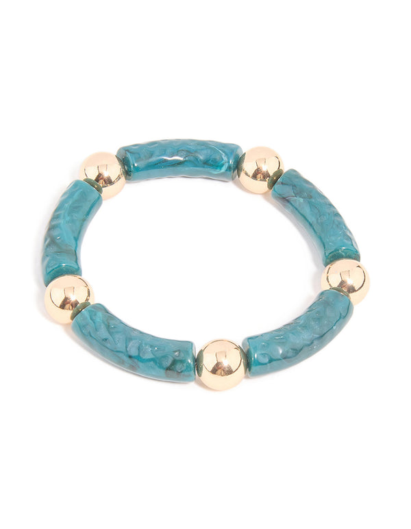 Gold & Blue Beaded Textured Stretch Bracelets 2-Pack