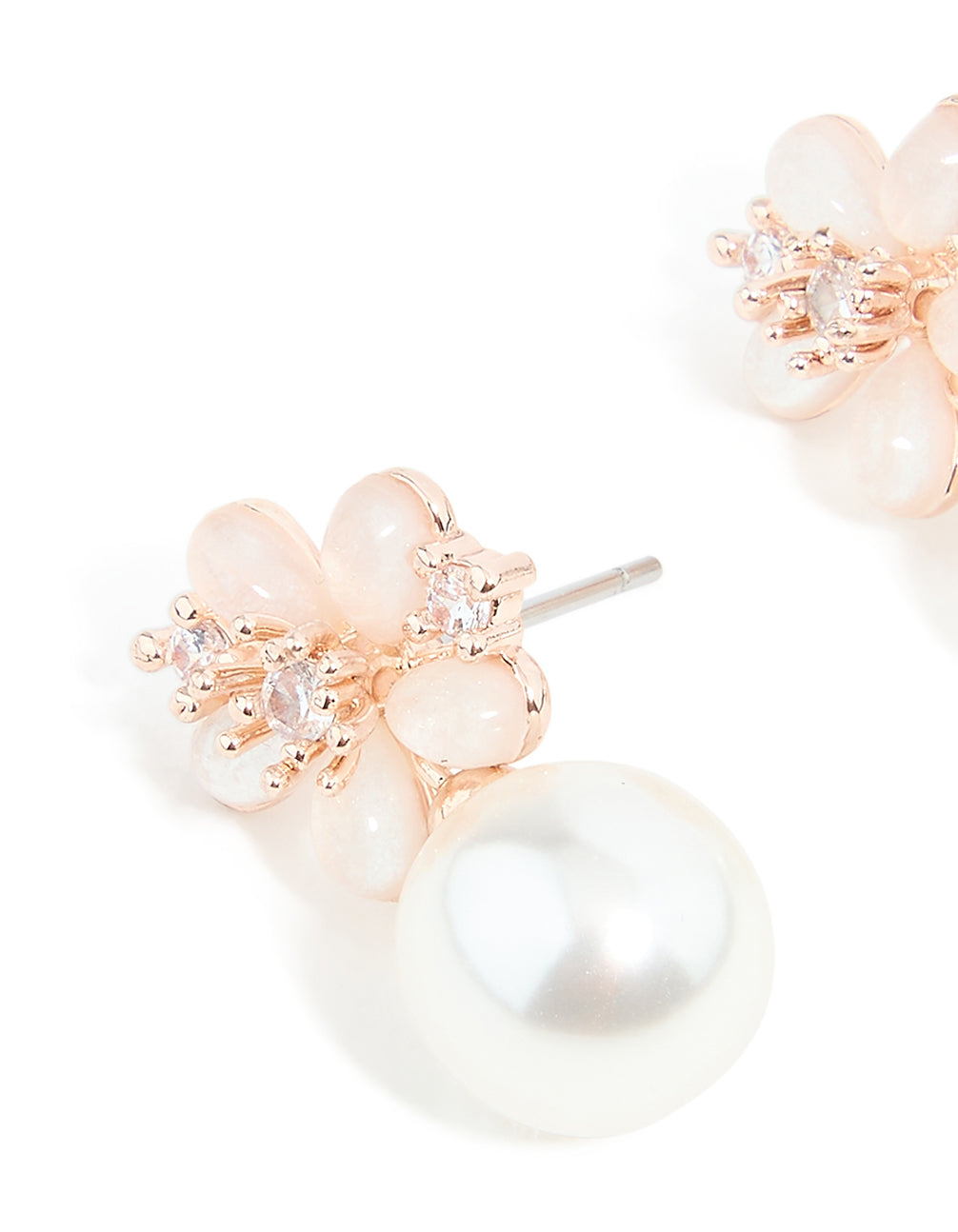 Rose Gold Plated Cubic Zirconia & Pearl Drop Earrings