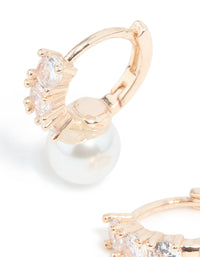 Rose Gold Plated Cubic Zirconia Pearl Drop Huggie Earrings - link has visual effect only