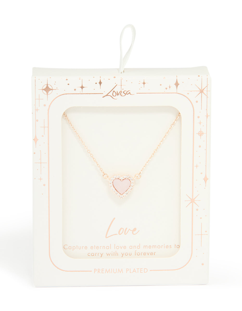 Rose Gold Plated Diamante Pink Heart Pendant Necklace
