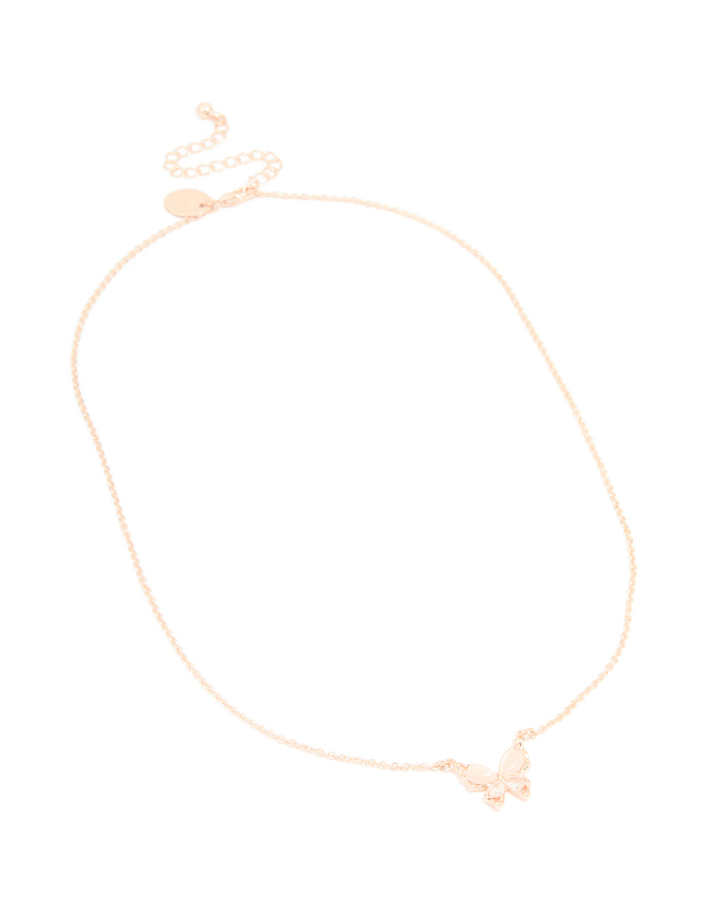 Rose Gold Plated Cubic Zirconia Butterfly Inlay Pendant Necklace