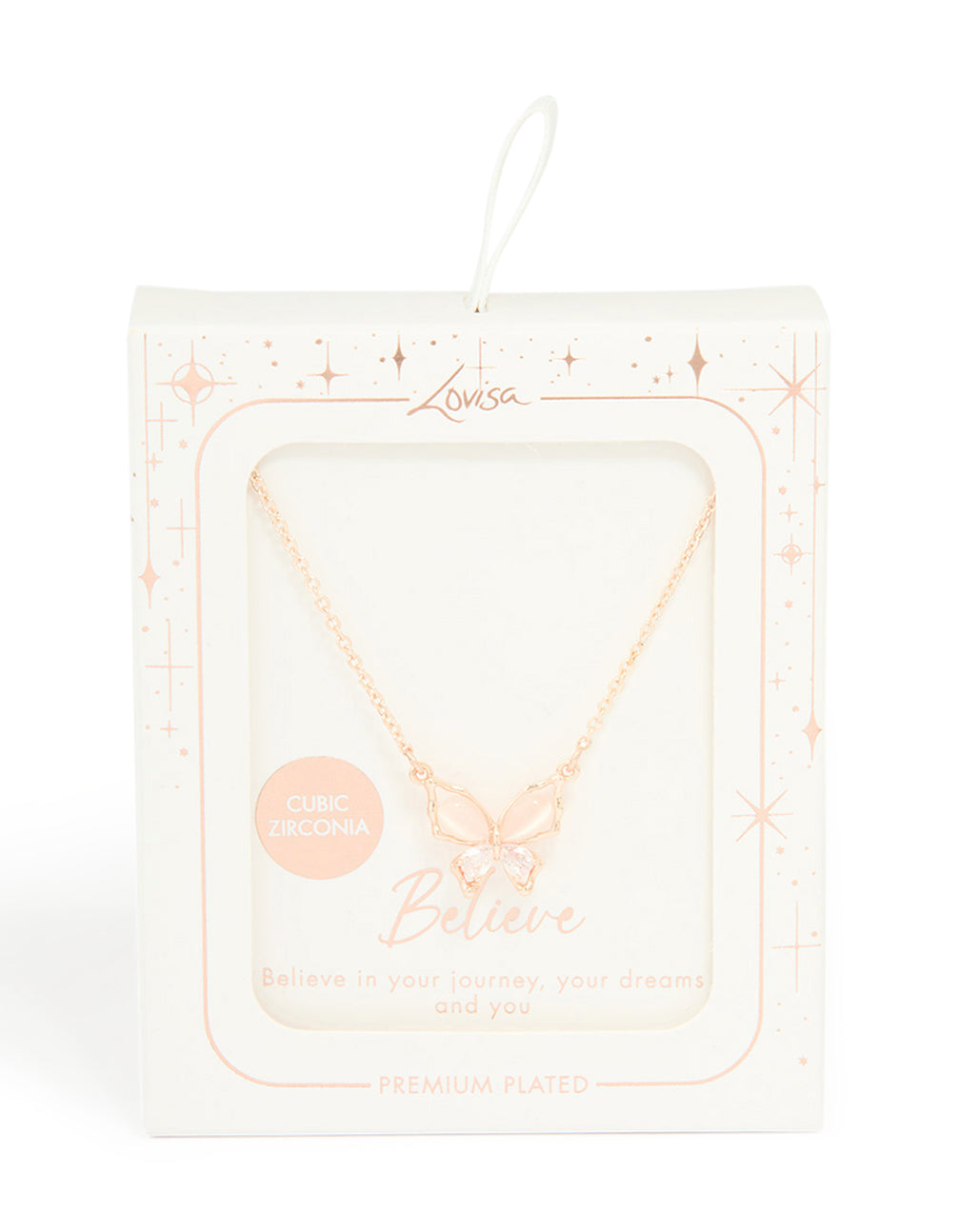 Rose Gold Plated Cubic Zirconia Butterfly Inlay Pendant Necklace