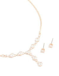 Rose Gold Plated Cubic Zirconia Y-Necklace & Stud Earrings Set - link has visual effect only