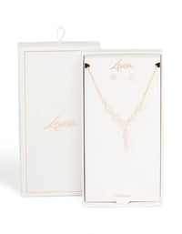 Rose Gold Plated Cubic Zirconia Y-Necklace & Stud Earrings Set - link has visual effect only