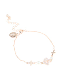 Rose Gold Plated Cubic Zirconia Pearl & Star Bracelet - link has visual effect only