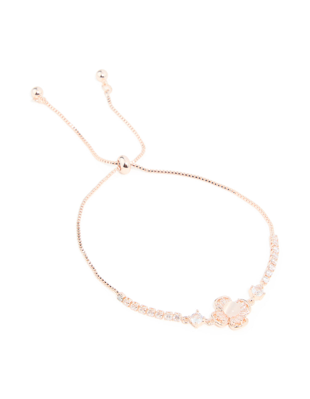 Rose Gold Plated Cubic Zirconia Pink Flower Toggle Bracelet