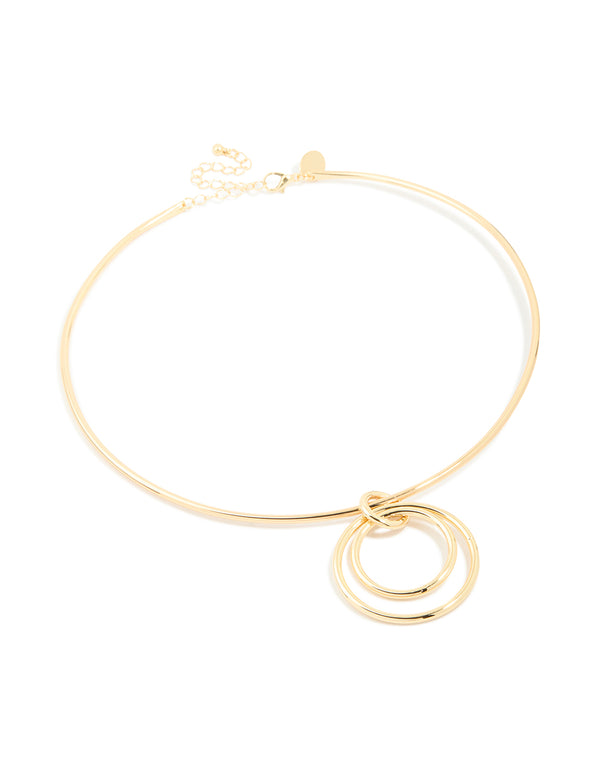 Gold Plated Collar Double Oval Pendant Necklace