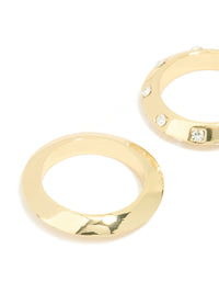 Gold Plated Knife Edge & Diamante Checkered Rings 2-Pack - link has visual effect only