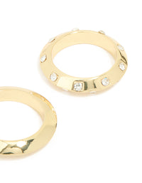 Gold Plated Knife Edge & Diamante Checkered Rings 2-Pack - link has visual effect only