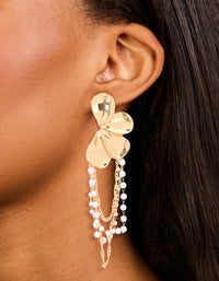 Gold Pearl Statement Floral Chain Drop Earrings - link has visual effect only