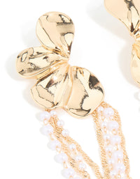 Gold Pearl Statement Floral Chain Drop Earrings - link has visual effect only