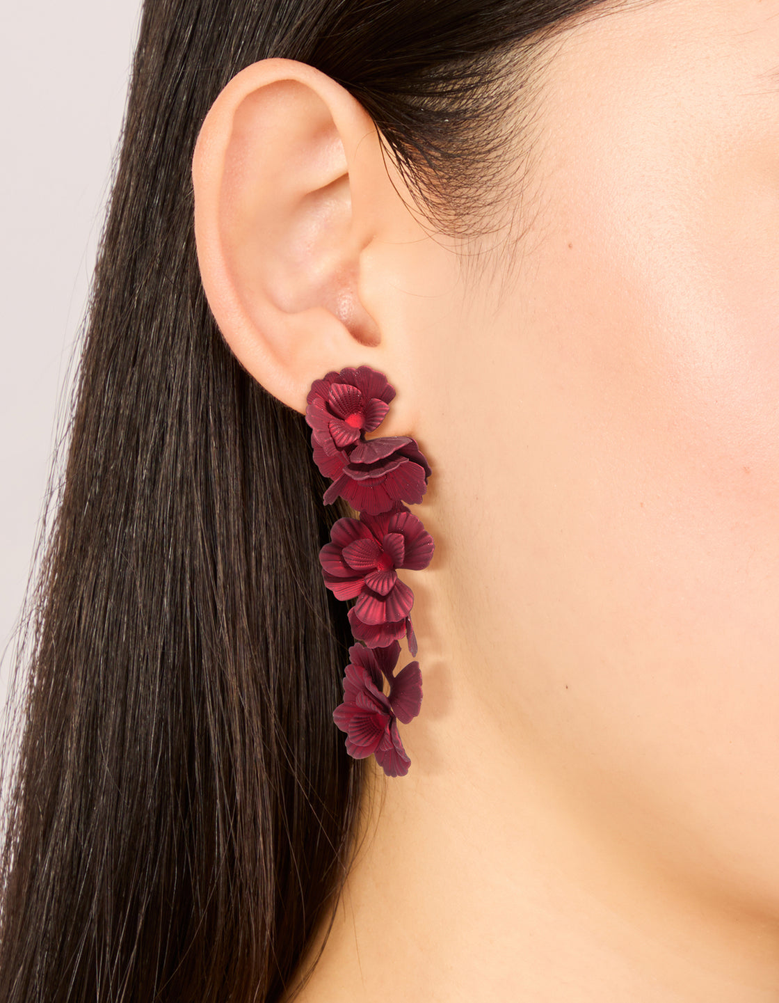 Red Coated Metal Floral Drop Earrings
