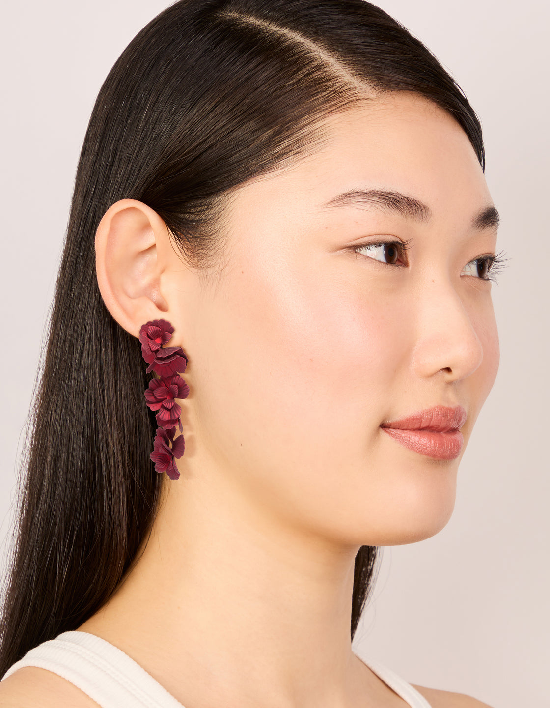Red Coated Metal Floral Drop Earrings