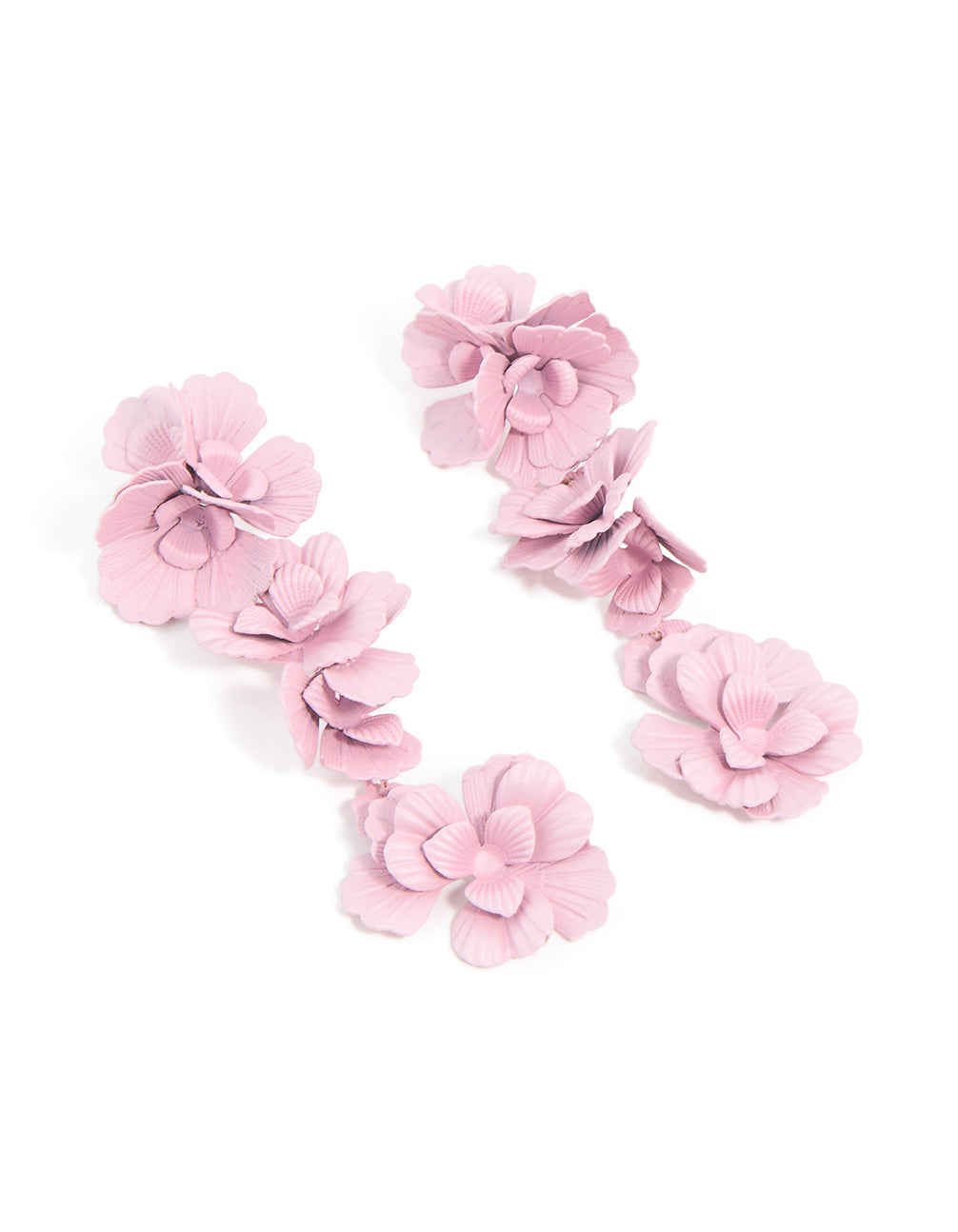 Pink Coated Metal Flower Drop Earrings